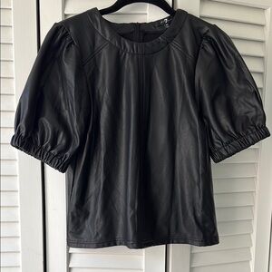 7 For All Mankind Black Faux Leather Top